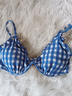 ↠ Wild Fable Blue and White Gingham Bikini Top